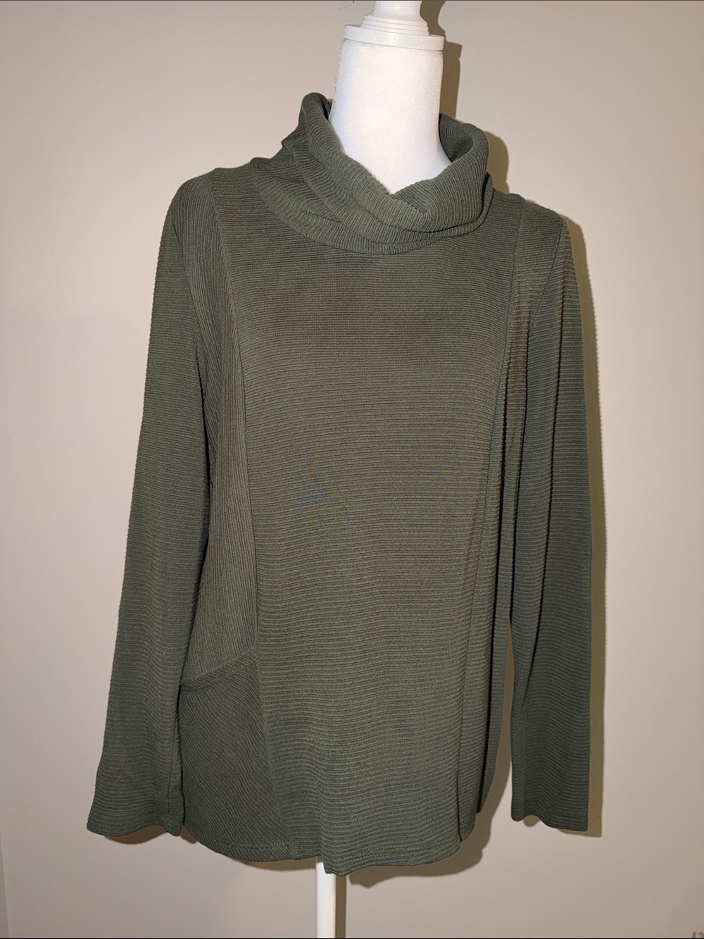 Picadilly Fashion Olive Cowl Neck Ribbed Sweater